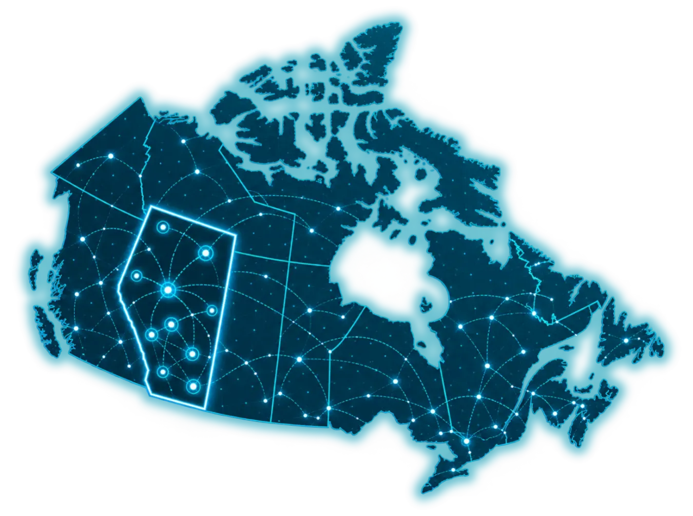 Service map of Canada highlighting Alberta
